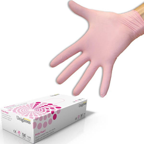 Box of 100 - Uniglove - Pink Pearl Nitrile Gloves - Cosmedic Supplies